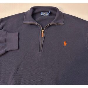 Polo Ralph Lauren‎ Mens XXL Pima Cotton 1/4 Zip Pullover Sweater Orange Pony